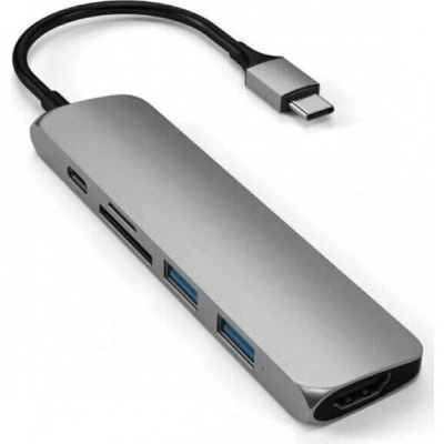 Док-станция Satechi Type-C Slim Multiport Adapter V2 Space Gray (ST-SCMA2M)