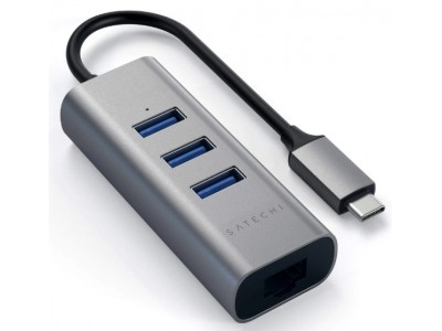 Адаптер Satechi Type-C 2-in-1 USB 3.0 Aluminum 3 Port Hub and Ethernet Port Grey (ST-TC2N1USB31AM)