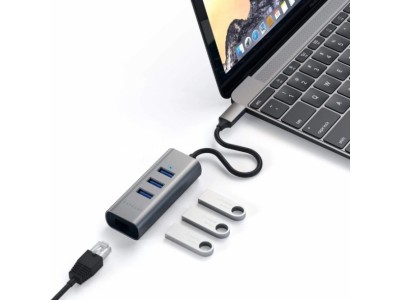 Адаптер Satechi Type-C 2-in-1 USB 3.0 Aluminum 3 Port Hub and Ethernet Port Grey (ST-TC2N1USB31AM)