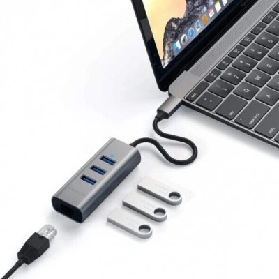 Адаптер Satechi Type-C 2-in-1 USB 3.0 Aluminum 3 Port Hub and Ethernet Port Grey (ST-TC2N1USB31AM) Адаптер Satechi Type-C 2-in-1 USB 3.0 Aluminum 3 Port Hub and Ethernet Port Grey (ST-TC2N1USB31AM)