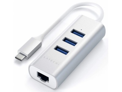 Адаптер Satechi Type-C 2-in-1 USB 3.0 Aluminum 3 Port Hub and Ethernet Port Silver (ST-TC2N1USB31AS)