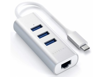 Адаптер Satechi Type-C 2-in-1 USB 3.0 Aluminum 3 Port Hub and Ethernet Port Silver (ST-TC2N1USB31AS)