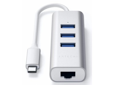 Адаптер Satechi Type-C 2-in-1 USB 3.0 Aluminum 3 Port Hub and Ethernet Port Silver (ST-TC2N1USB31AS)