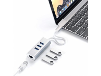 Адаптер Satechi Type-C 2-in-1 USB 3.0 Aluminum 3 Port Hub and Ethernet Port Silver (ST-TC2N1USB31AS)