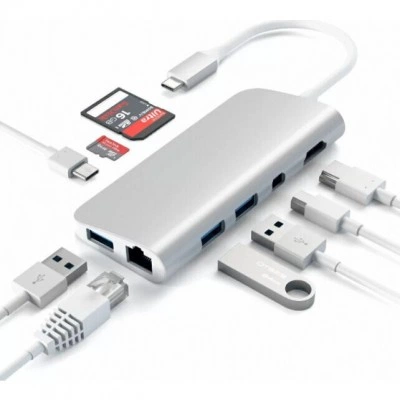 Док-станция Satechi Aluminum Type-C Multimedia Adapter Silver (ST-TCMM8PAS) Док-станция Satechi Aluminum Type-C Multimedia Adapter Silver (ST-TCMM8PAS)